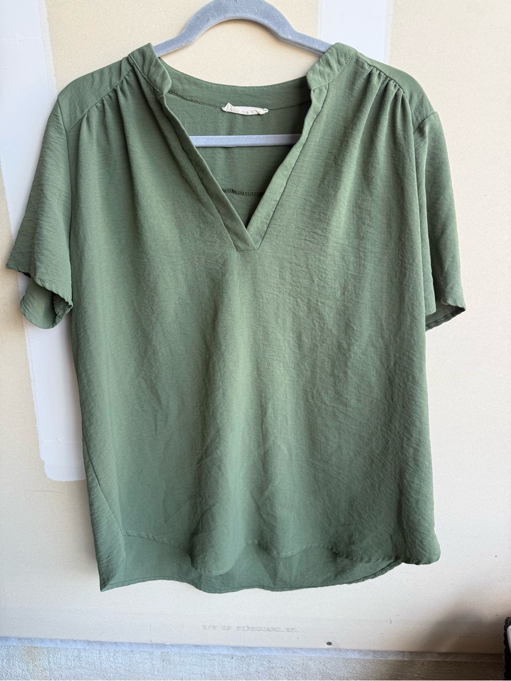 entro Olive Green V-Neck Short Sleeve Blouse